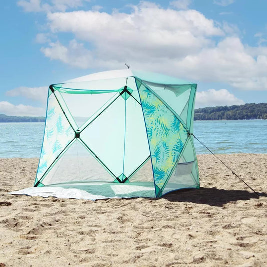 Old Bahama Bay 5.1 x 5.1ft (1.5 x 1.5m) Pop-Up Shelter Beach Tent Gazebo, Portable Shade Sun UPF50+ UV Protection for 4 Person Extendable Floor Hiking Camping, Waterproof Windproof