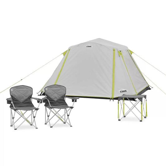 CORE 4 Piece Camping Equipment Combo Set 4 Person Tent with Two Chairs, Table & Bag