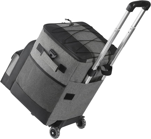 Suprills 32Litre Rolling Cooler, Grey and Black Lunch Bag & Lunch Box with all Terrain Cart, Foldable Travel Bag for Camping, Picnic, water, Outdoor Parties