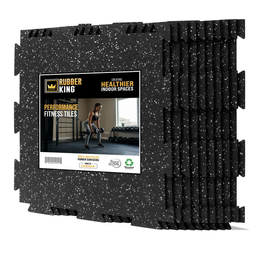 Rubber King Interlocking Tiles – Best Indoor Gym & Exercise Performance Flooring 19” x 19”- 6mm 10pc (Grey)