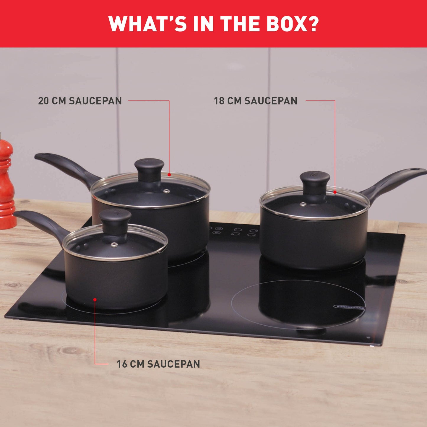 Tefal Induction G155S844 Non-Stick Cookware Set 8 Pieces-Black, saucepans, Aluminium