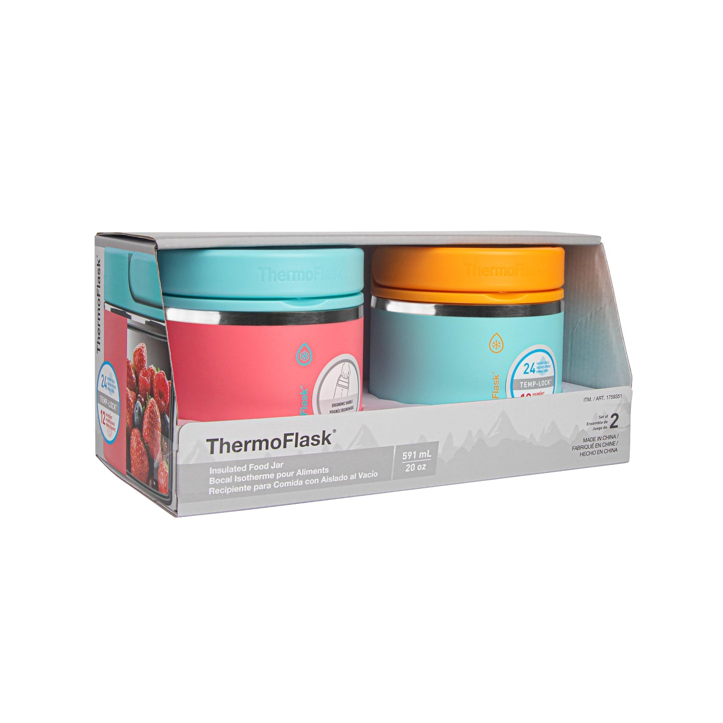 Thermo Flask 20oz Insulated Food Jar, 2-pack