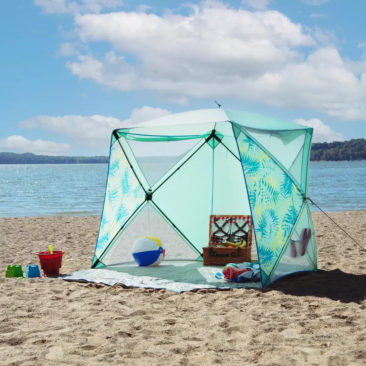 Old Bahama Bay 5.1 x 5.1ft (1.5 x 1.5m) Pop-Up Shelter Beach Tent Gazebo, Portable Shade Sun UPF50+ UV Protection for 4 Person Extendable Floor Hiking Camping, Waterproof Windproof