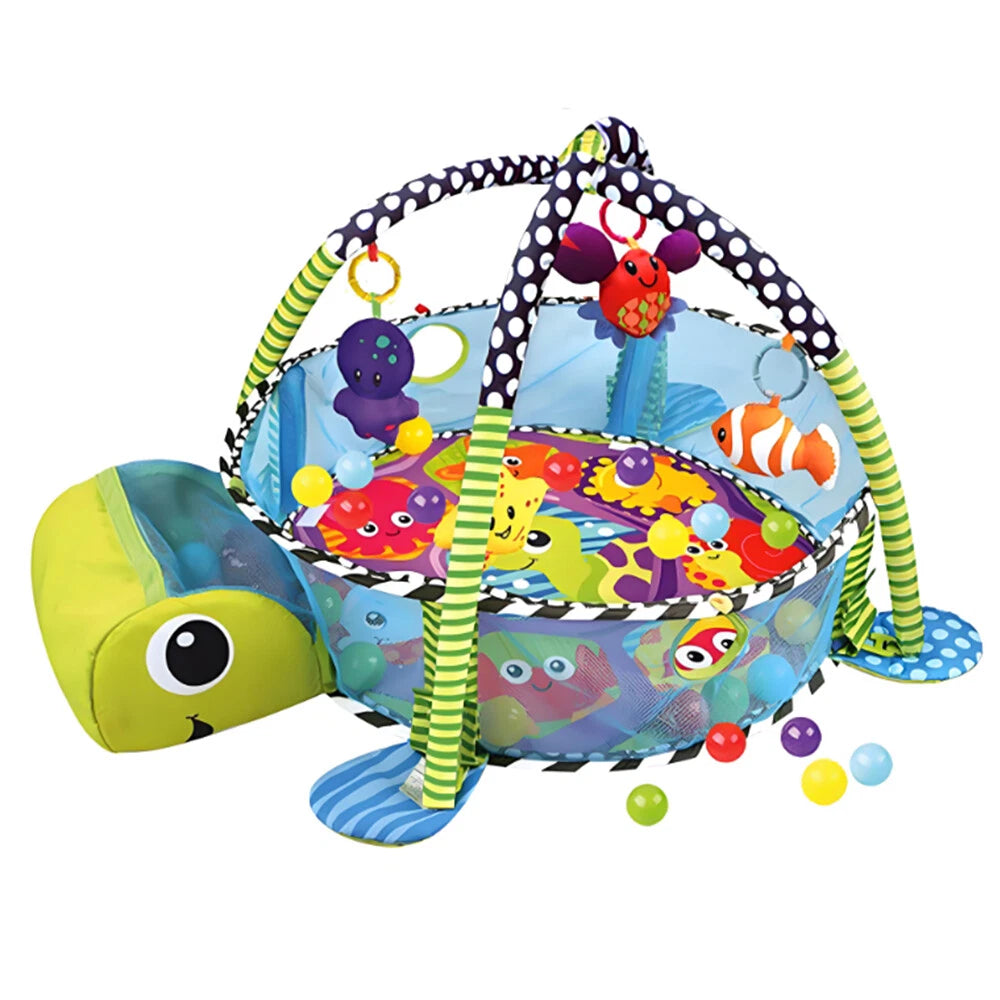 Suprills 3 in 1 Lion/Turtle Shape Baby Essentials for New-born | Multifunctional Activity Baby Gym Pit and Baby Play Mat with 30pcs Balls, Mesh Sides - Ideal Baby Toys