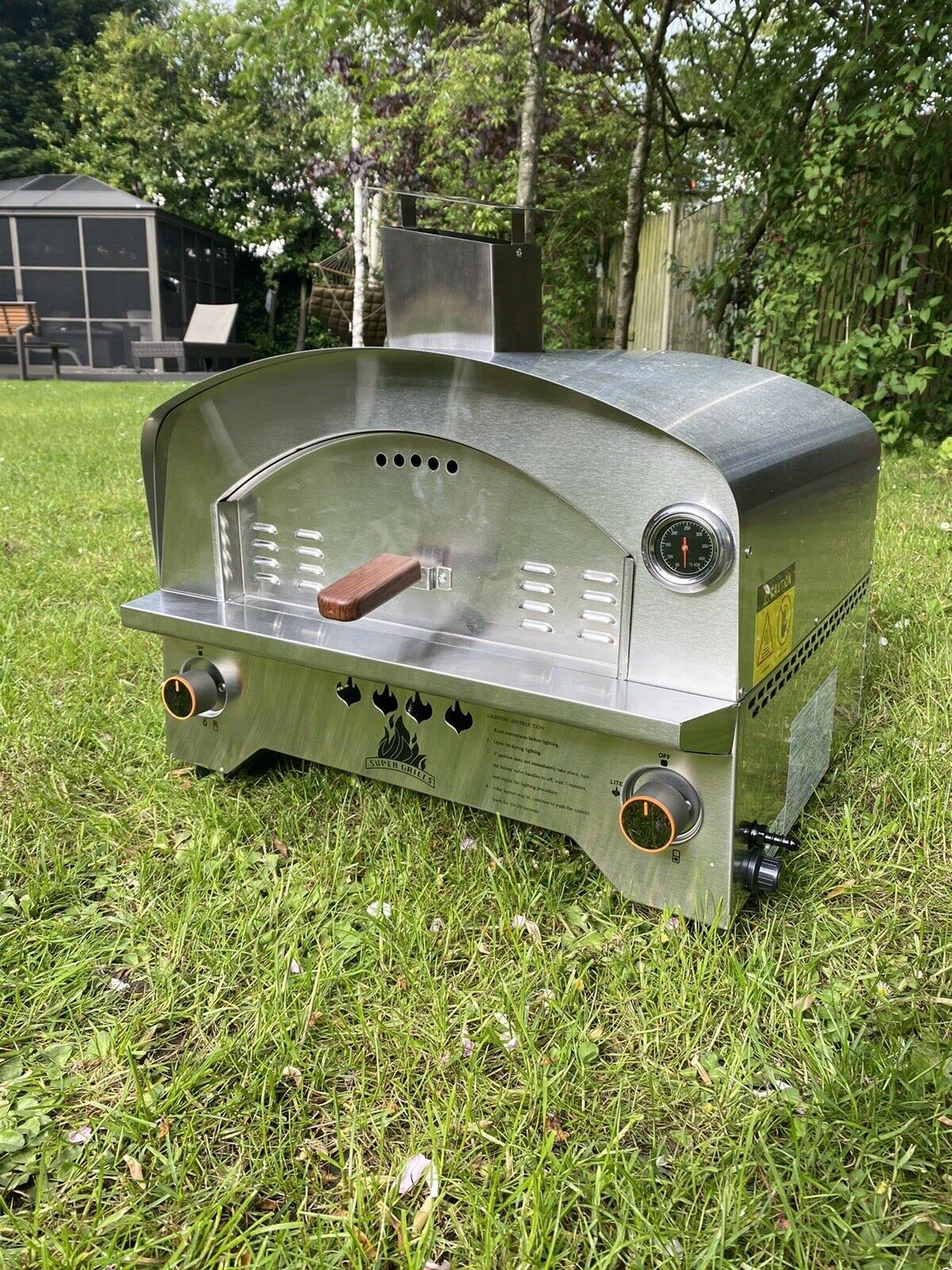 Super Grills 2-Burner Table Top Gas Pizza Oven — Stainless Steel, Portable, with 14" Pizza Stone, Outdoor Cooking
