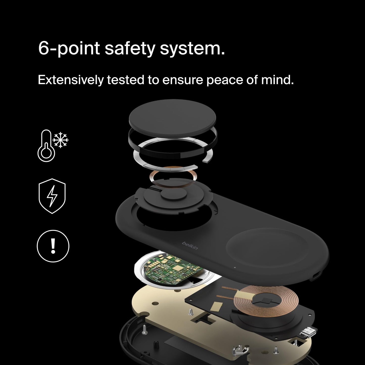 Belkin BoostCharge Pro 2-in-1 Wireless Charging Pad with Magnetic Qi2 15W, Fast Charging iPhone Wireless Charger Compatible with iPhone 16/15/14 Series, AirPods, MagSafe Enabled Devices - Black