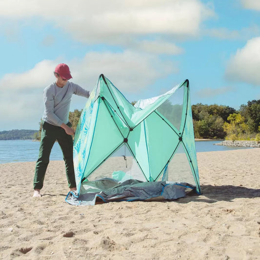 Old Bahama Bay 5.1 x 5.1ft (1.5 x 1.5m) Pop-Up Shelter Beach Tent Gazebo, Portable Shade Sun UPF50+ UV Protection for 4 Person Extendable Floor Hiking Camping, Waterproof Windproof