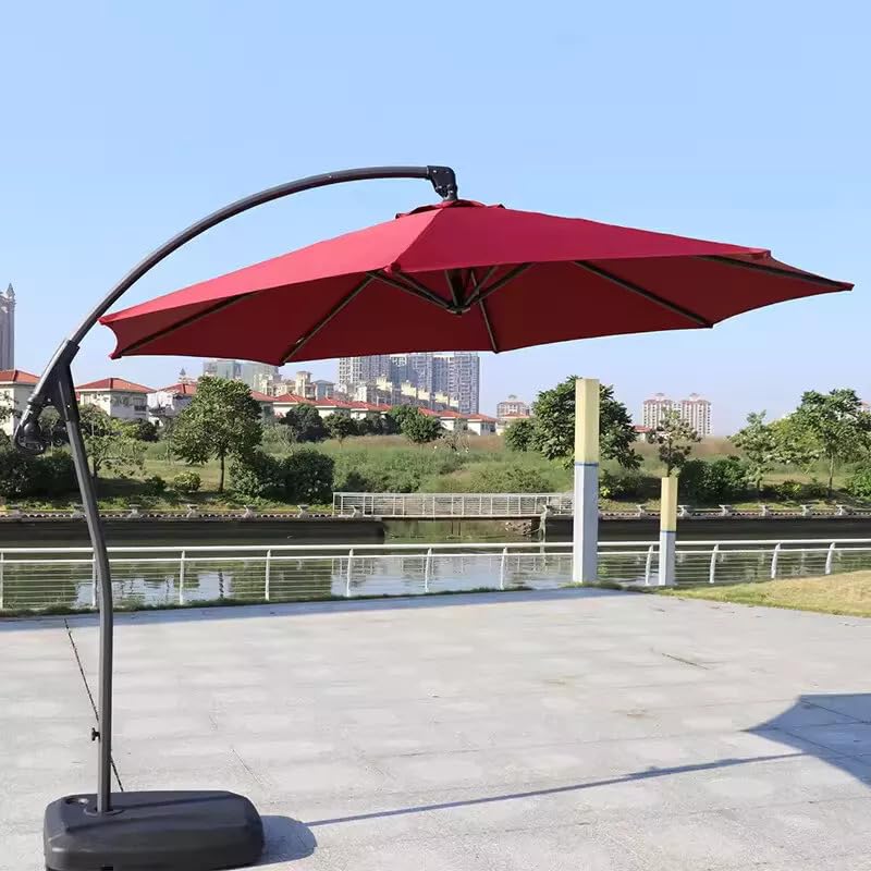 Suprills 3M Outdoor Hanging Parasol With Crank Handle Patio Sun Shade - Garden Furniture Banana Cantilever Umbrella with Base, Ideal for Garden and Provides water Protection in Red Color