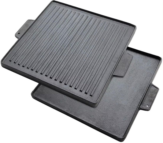 Suprills Cast Iron Double-Sided Reversible Grill Griddle — 37.5 x 37.5 cm, Heavy Duty for BBQ & Stoves