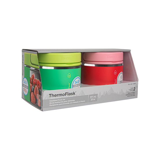 ThermoFlask 20 oz Double Wall Insulated Food Jar, 2-Pack, Raspberry + Candy Pink / Shamrock + Citron