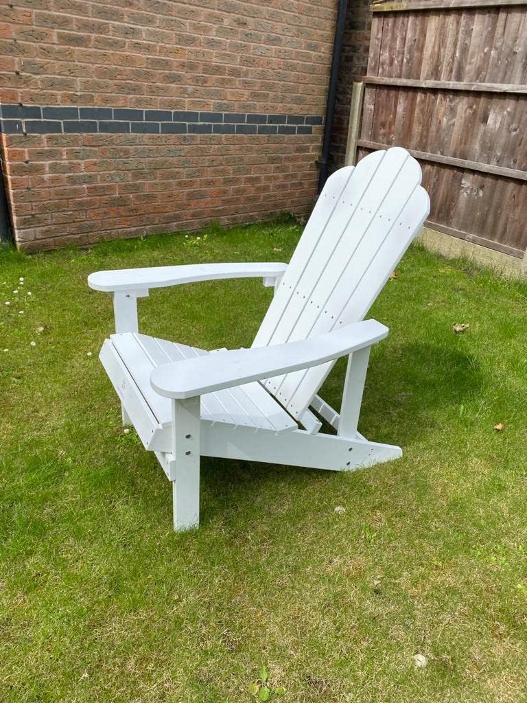 Suprills Outdoors Adirondack White Chair - water Resistant Garden Furniture, Comfortable Camping Chair, Patio Garden Bench Armchair Lounger for Fire Pit, Backyard