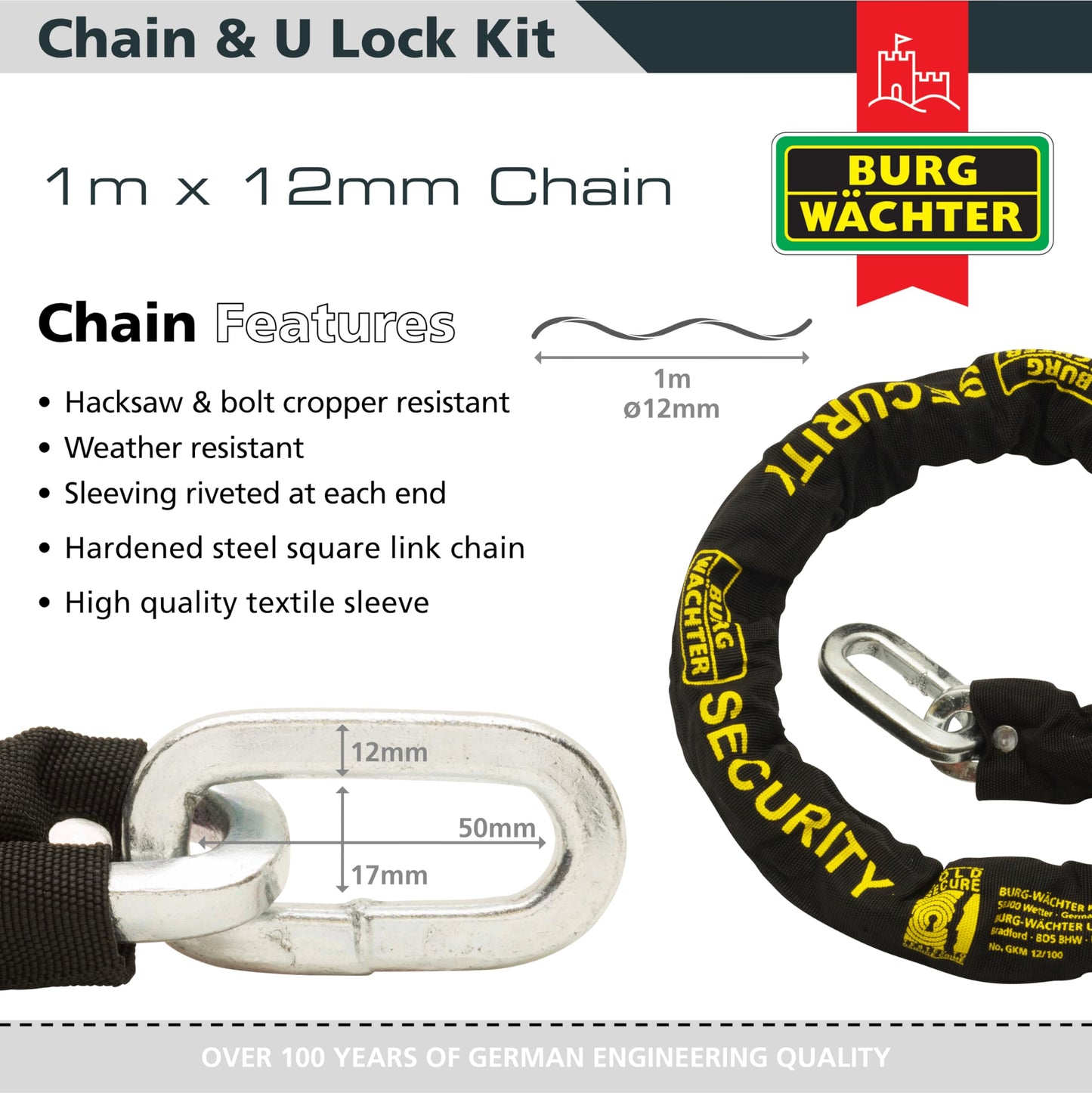 Burg-Wächter 12mm Sold Secure Chain & Ground Anchor Diamond Bike Lock
