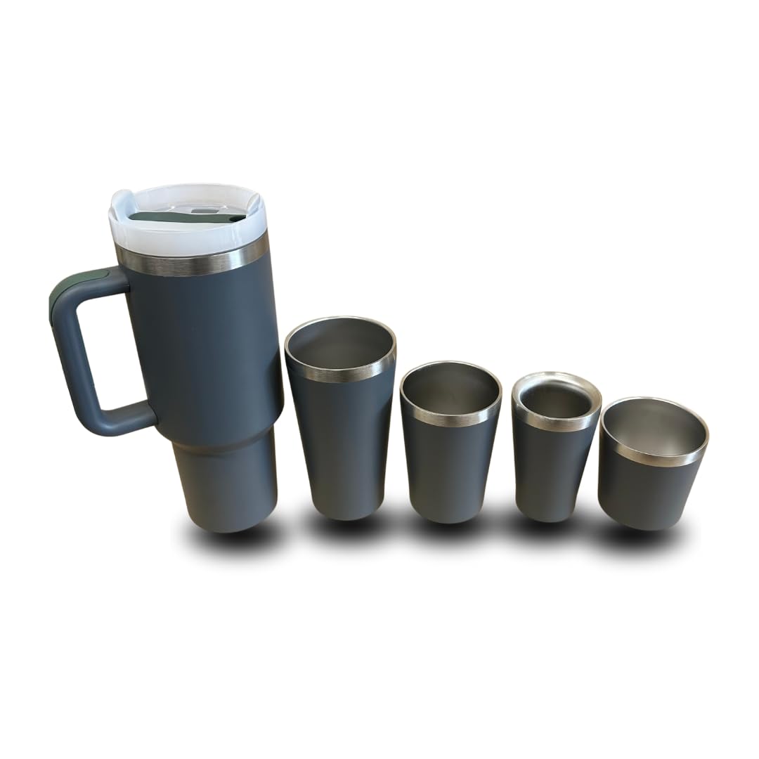 Suprills Modern Tumbler 40 oz with Handle and Straw, Insulated Stainless Steel Water Bottle, Hot Water Bottle, Travel Mug for Iced Coffee, Gifts for Women and Men, Come with Set of 4 Cups