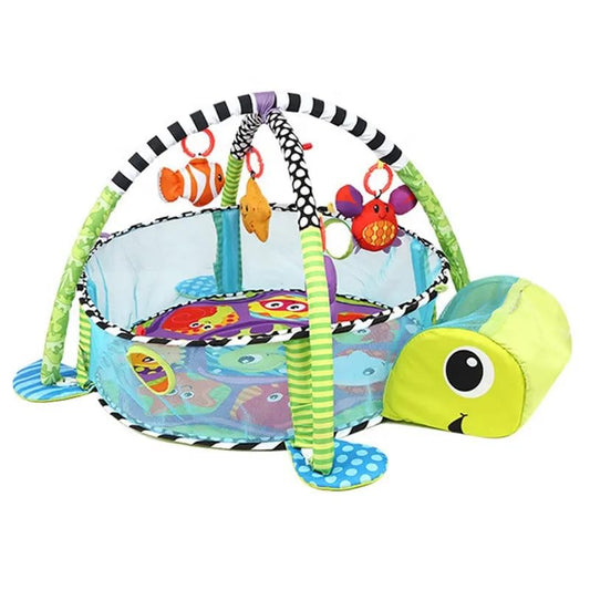 Suprills 3 in 1 Turtle Shape Baby Essentials for New-born | Multifunctional Activity Baby Gym Pit and Baby Play Mat with 30pcs Balls, Mesh Sides - Ideal Baby Toys