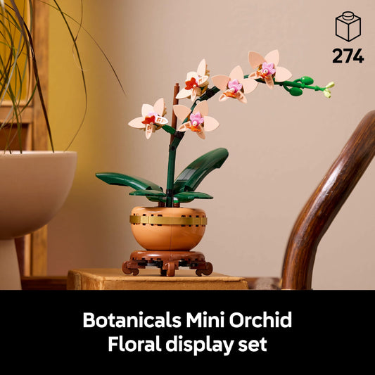 LEGO Botanicals Mini Orchid - Artificial Flowers Set for Adults - Indoor Plant with Terracotta Style Flowerpot - Home Decor Gift for Women and Men - 10343