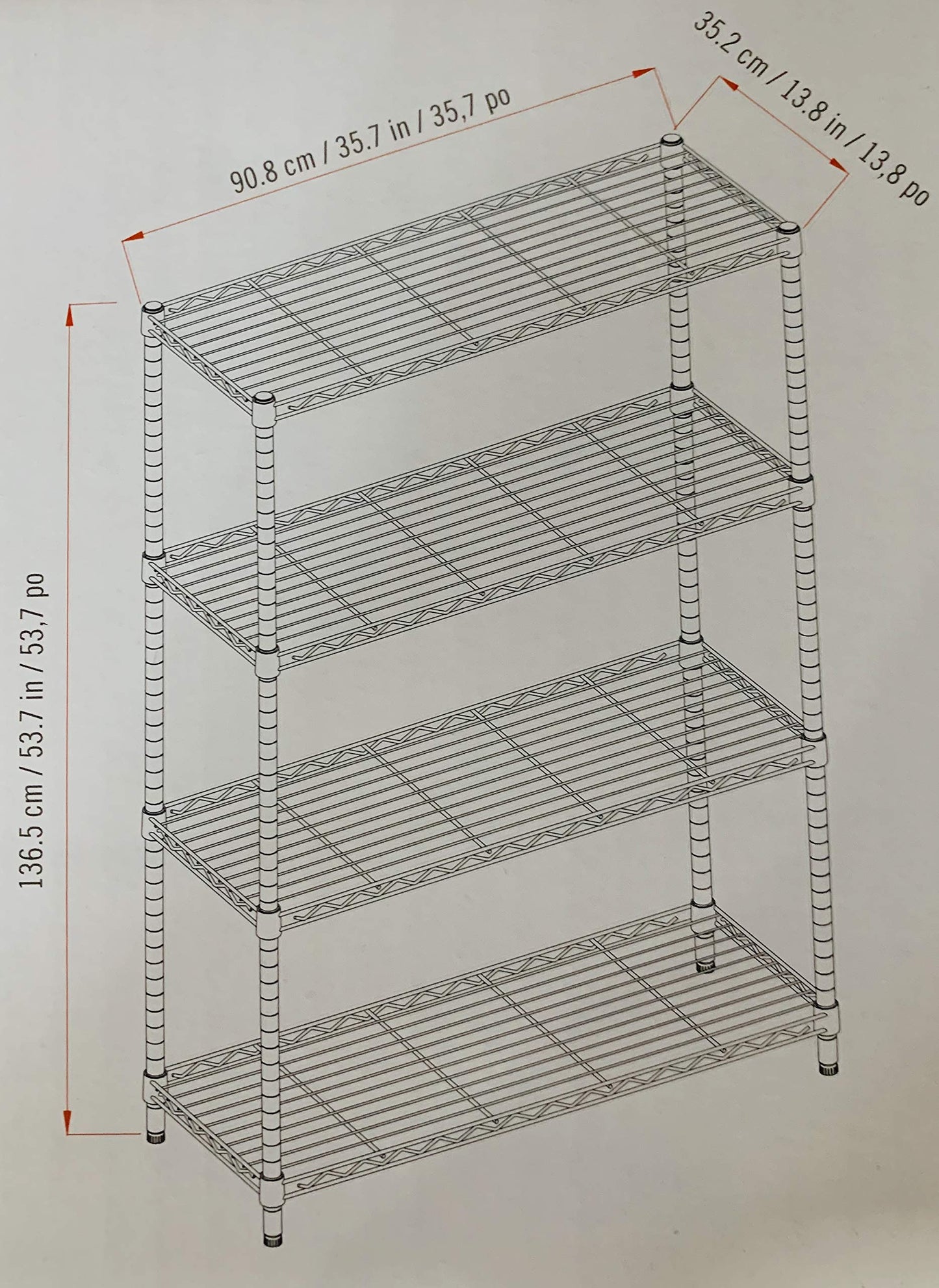 Trinity 4 Tier Stainless Steel Wire Shelving Max weight 635kg
