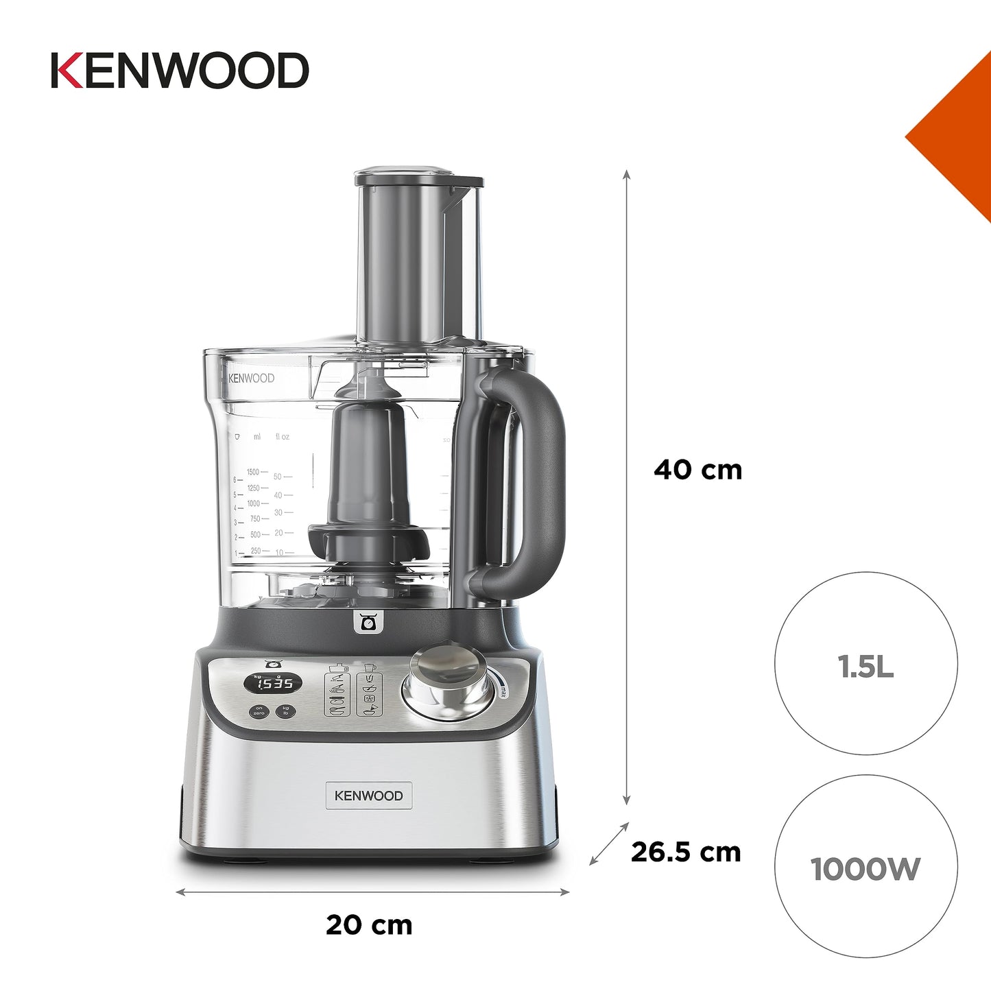 Kenwood FDM71.450SS MulticolorPro Express Weigh food processor with 8 accessories, adjustable speed with pulse function, integrated digital scale, capacity 3 l, Silver,Silver.