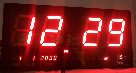 Suprills 18" LED Wall & Desk Alarm Clock with Calendar & Temperature