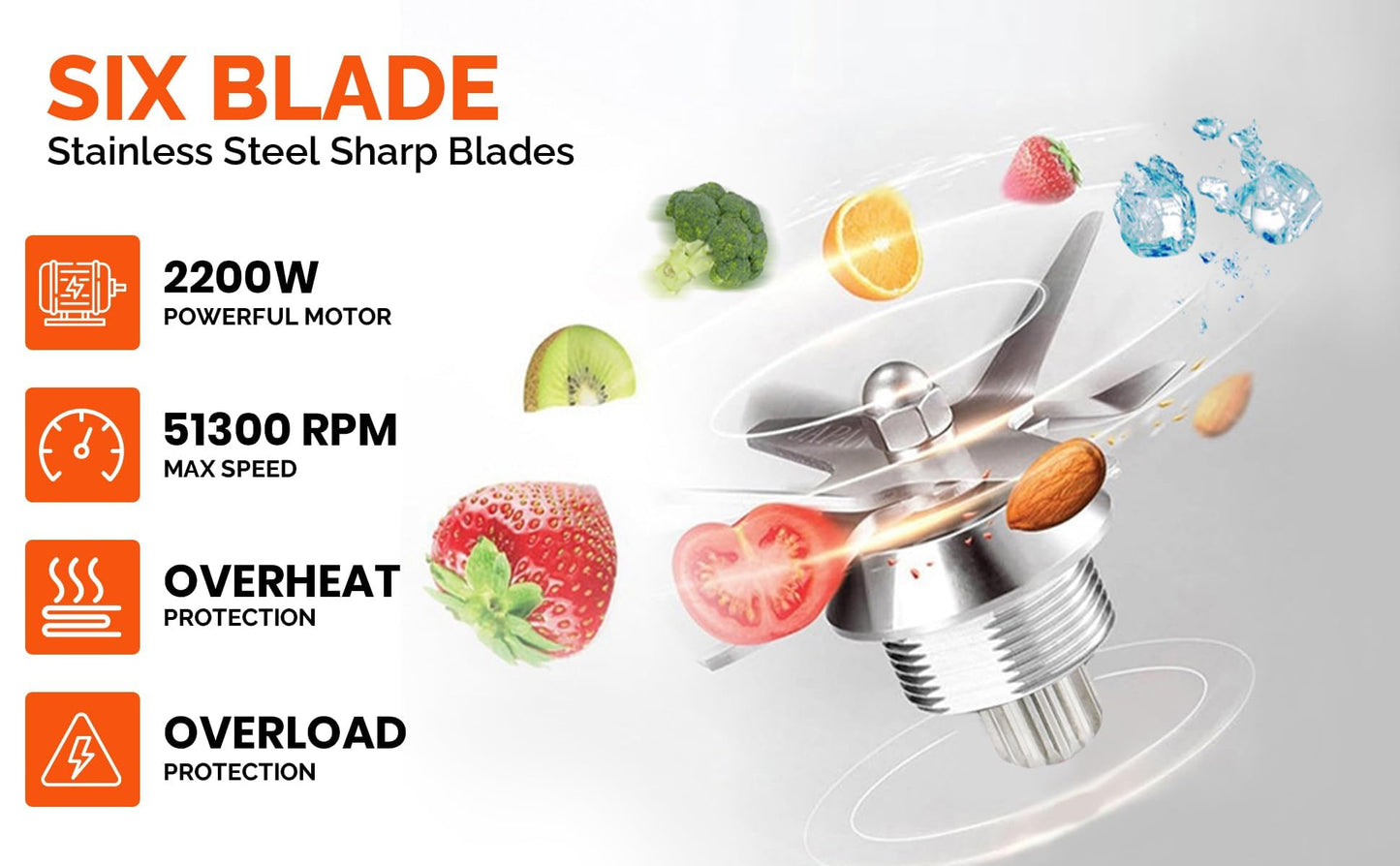 Suprills 2200W High-Speed Blender – Heavy-Duty Smoothie & Milkshake Mixer with Stainless Steel Blades