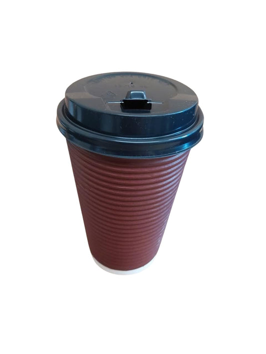 Suprills 16 oz Kraft Strong Ripple Disposable 100 Coffee Cups with Lids - Triple Wall Insulated Coffee Cup Set, Leak Proof Lids - Coffee Cups for Hot Beverages, Takeaway Drinks