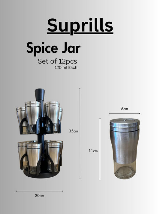 Suprills Rotating 12-Jar Revolving Round Carousel Spice Rack: Ideal for Dried Herbs, Efficient Kitchen Storage & Organisation, Home Countertop Spice Rack Tower for Enhanced Kitchen Storage