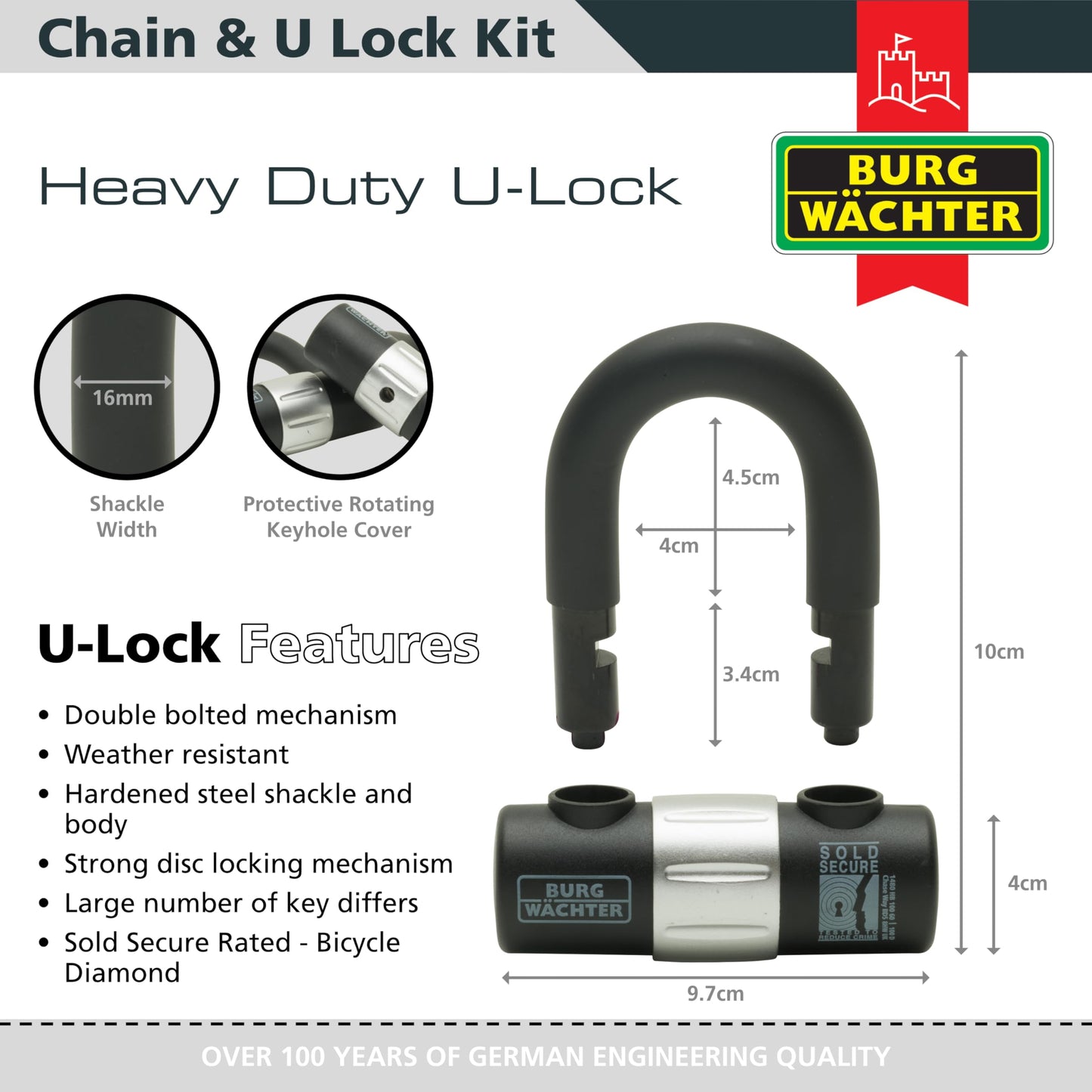 Burg-Wächter 12mm Sold Secure Chain & Ground Anchor Diamond Bike Lock