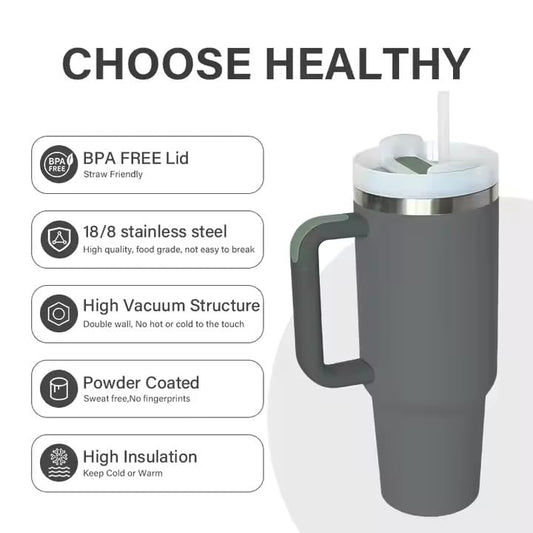 Suprills Modern Tumbler 40 oz with Handle and Straw, Insulated Stainless Steel Water Bottle, Hot Water Bottle, Travel Mug for Iced Coffee, Gifts for Women and Men, Come with Set of 4 Cups
