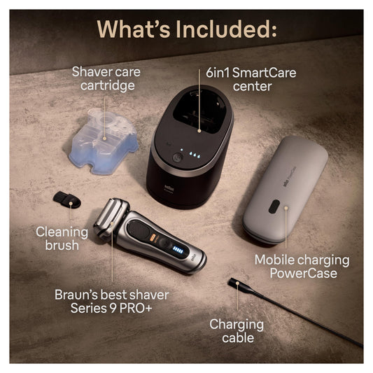 Braun Series 9 PRO+ 9577cc Electric Razor for Men, 5 Pro Shave Elements & Precision Long Hair Trimmer, 6in1 SmartCare Center, PowerCase for Mobile Charging, Wet & Dry, 60min Battery Runtime